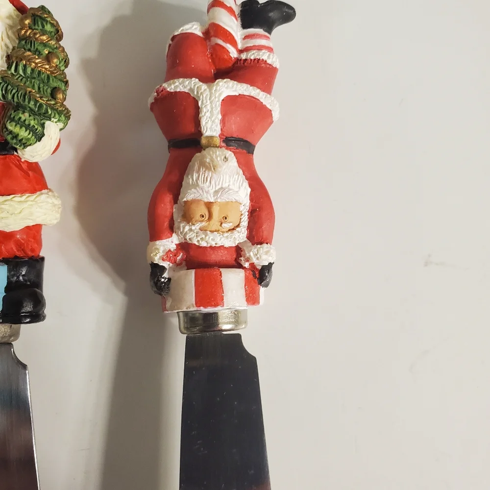 Lot Of 6 Christmas Cheese Butter Spreaders Knives Stainless Santa Candy CaneASIS